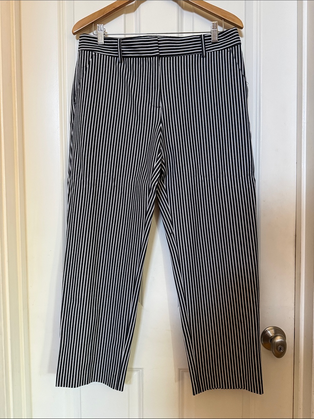 LOFT Black and White Striped Trousers Riviera Slim sz8